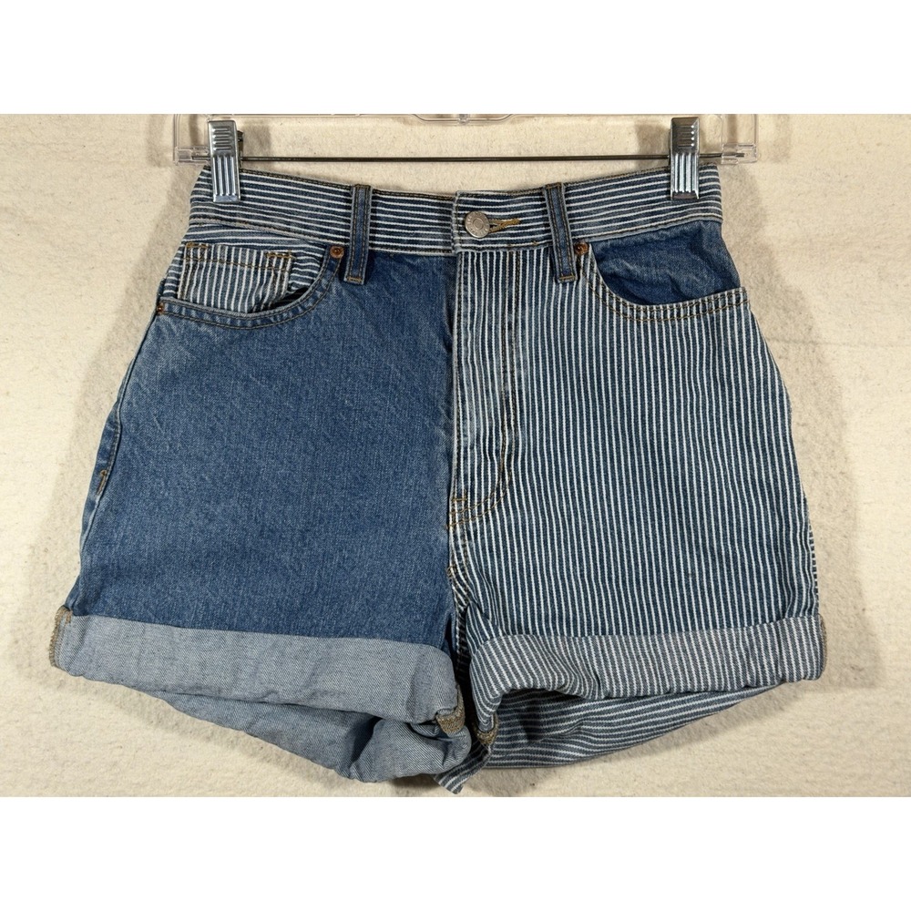 BDG Patchwork Denim Shorts Womens 25 Blue Cotton Railroad Stripe Y2K Indie